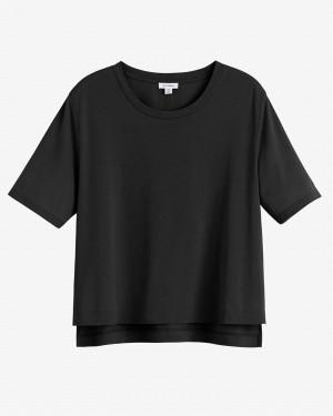 Cuyana Pima Cropped Tee T-shirts Dames Zwart | NCS9748WG