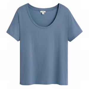 Cuyana Pima Scoop Neck Tee T-shirts Dames Blauw | KIM4040QH