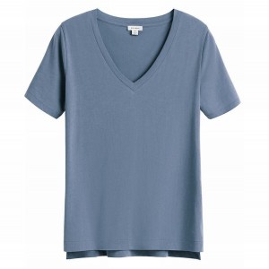 Cuyana Pima V-Neck Tee T-shirts Dames Blauw | QWI9712EJ