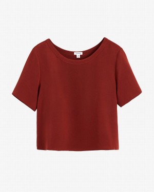 Cuyana Silk Cropped Crewneck Tee T-shirts Dames Donkerrood | PYS5018DU