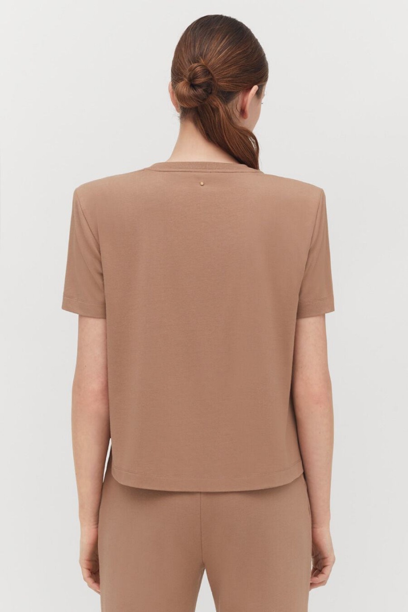 Cuyana Gewatteerd Shoulder Cropped Tee T-shirts Dames Khaki | KPI7082NF