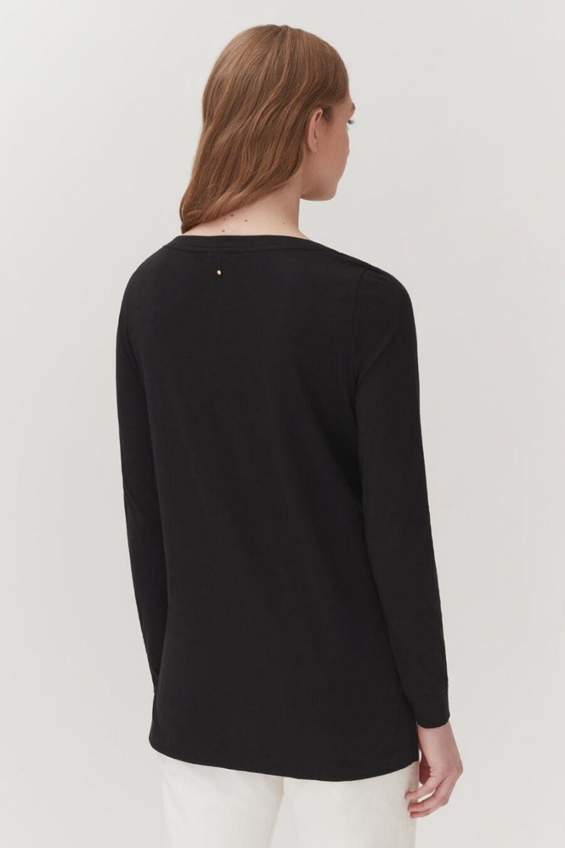 Cuyana Pima Boatneck Long Sleeve Tee T-shirts Dames Zwart | TWV740AF