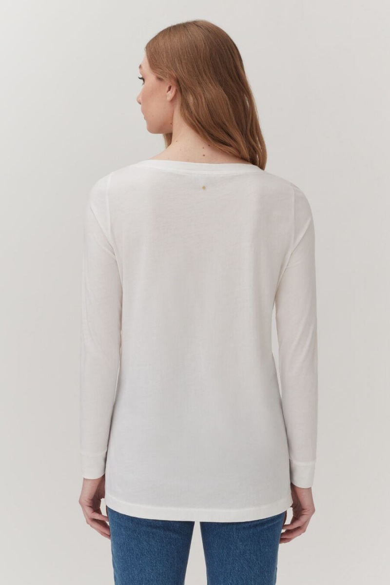 Cuyana Pima Boatneck Long Sleeve Tee T-shirts Dames Wit | QUV3176WF