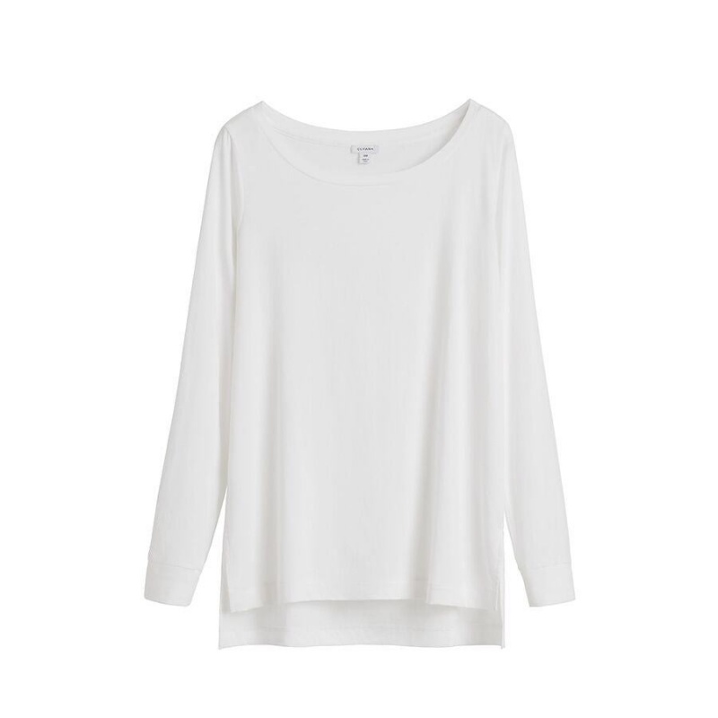 Cuyana Pima Boatneck Long Sleeve Tee T-shirts Dames Wit | QUV3176WF