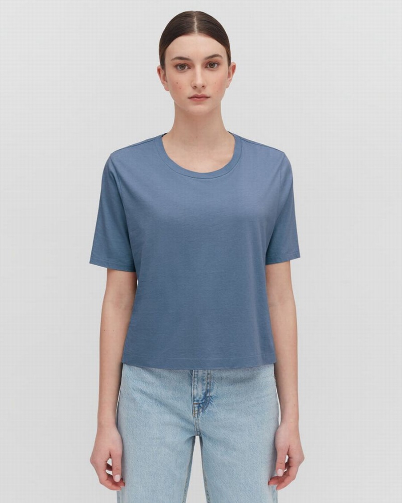 Cuyana Pima Cropped Tee T-shirts Dames Blauw | XBM3433BV