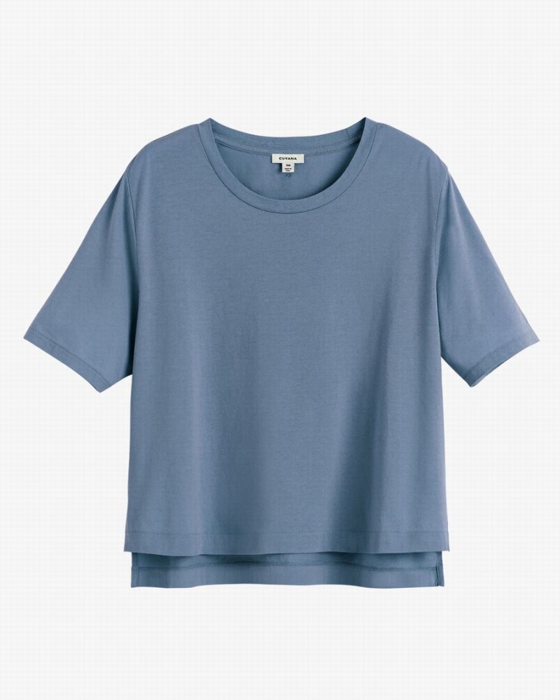 Cuyana Pima Cropped Tee T-shirts Dames Blauw | XBM3433BV