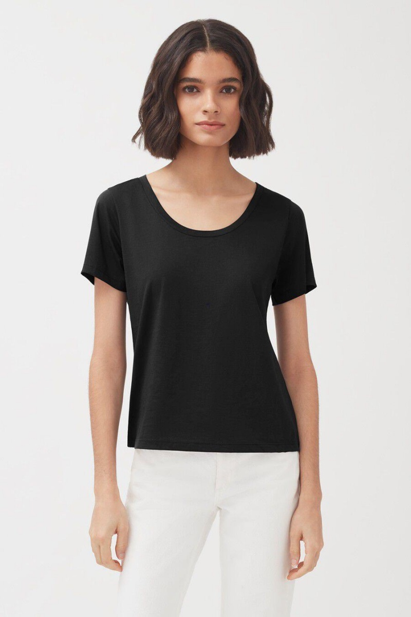 Cuyana Pima Scoop Neck Tee T-shirts Dames Zwart | CRP3754FF