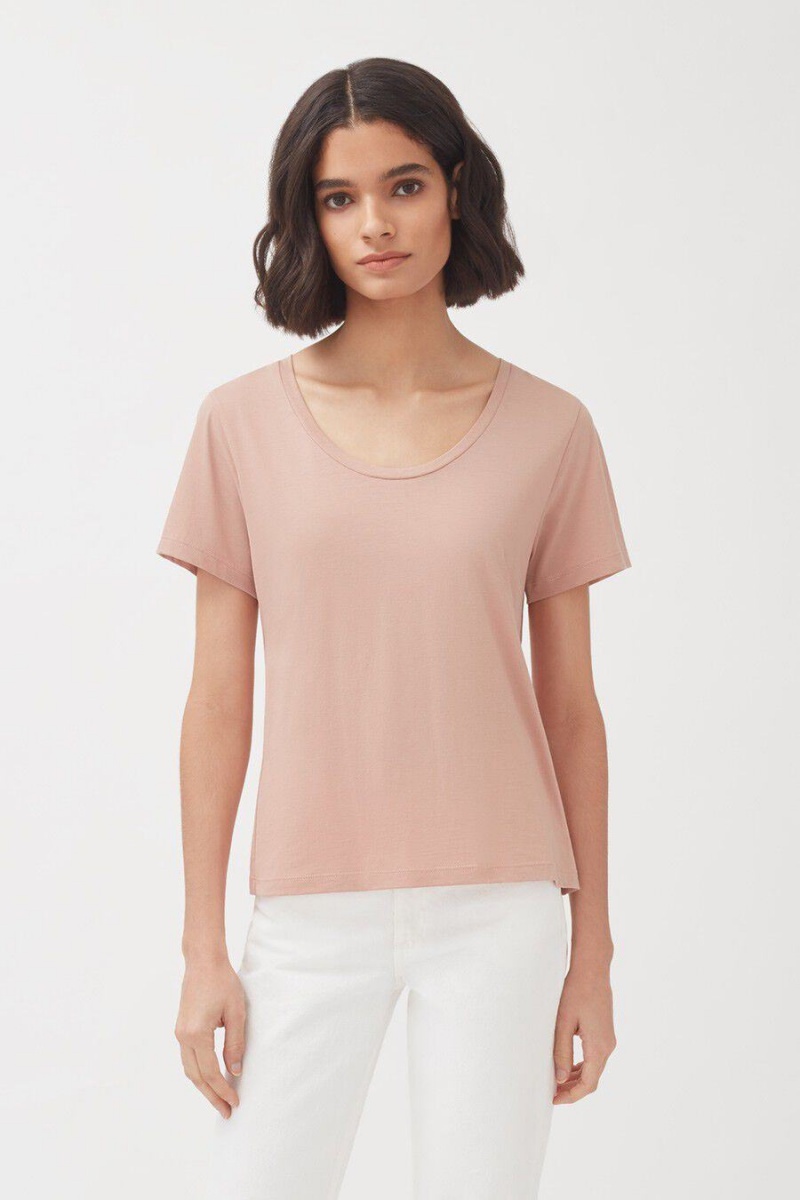 Cuyana Pima Scoop Neck Tee T-shirts Dames Roze | DZB5011UH