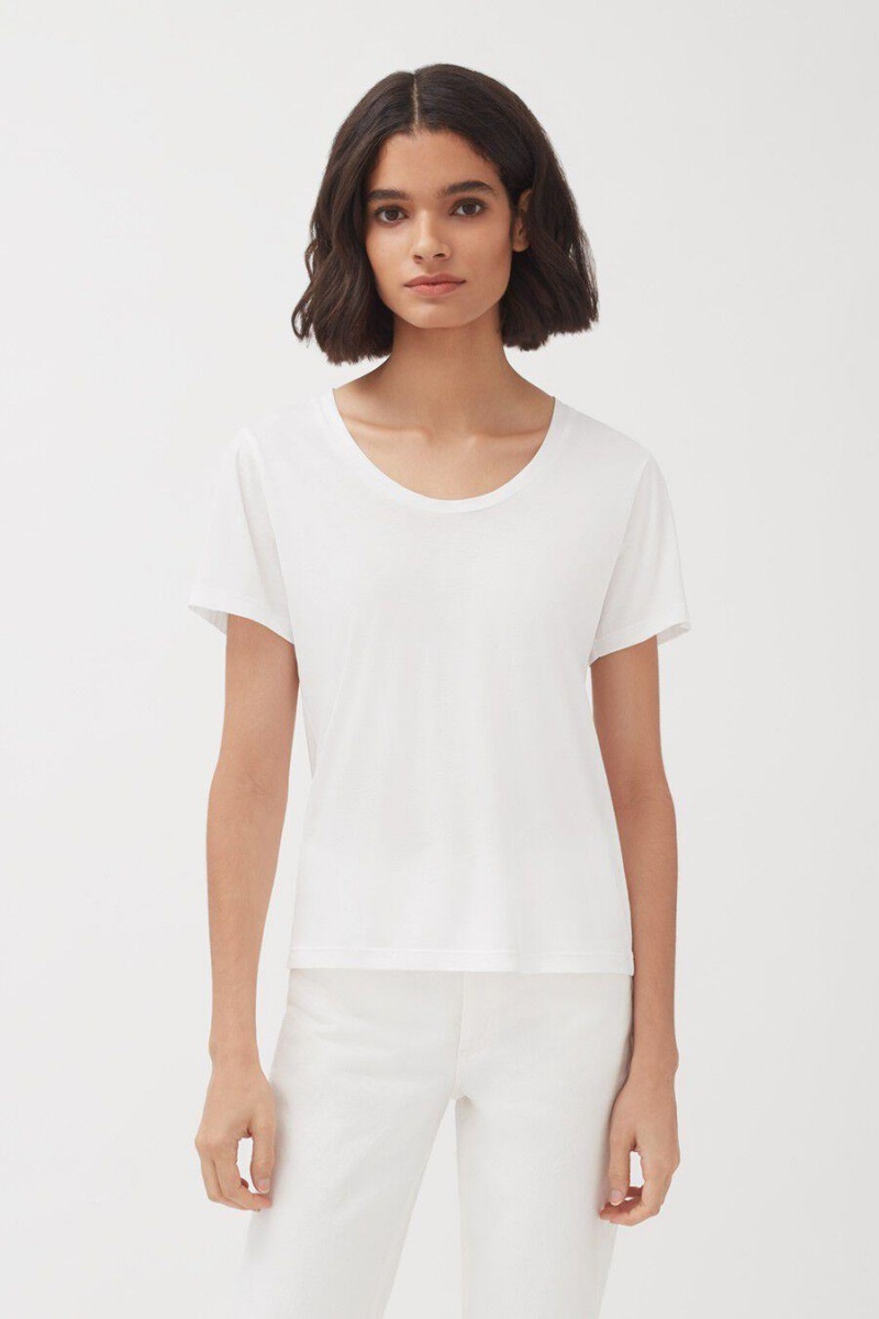 Cuyana Pima Scoop Neck Tee T-shirts Dames Wit | XGI871OK