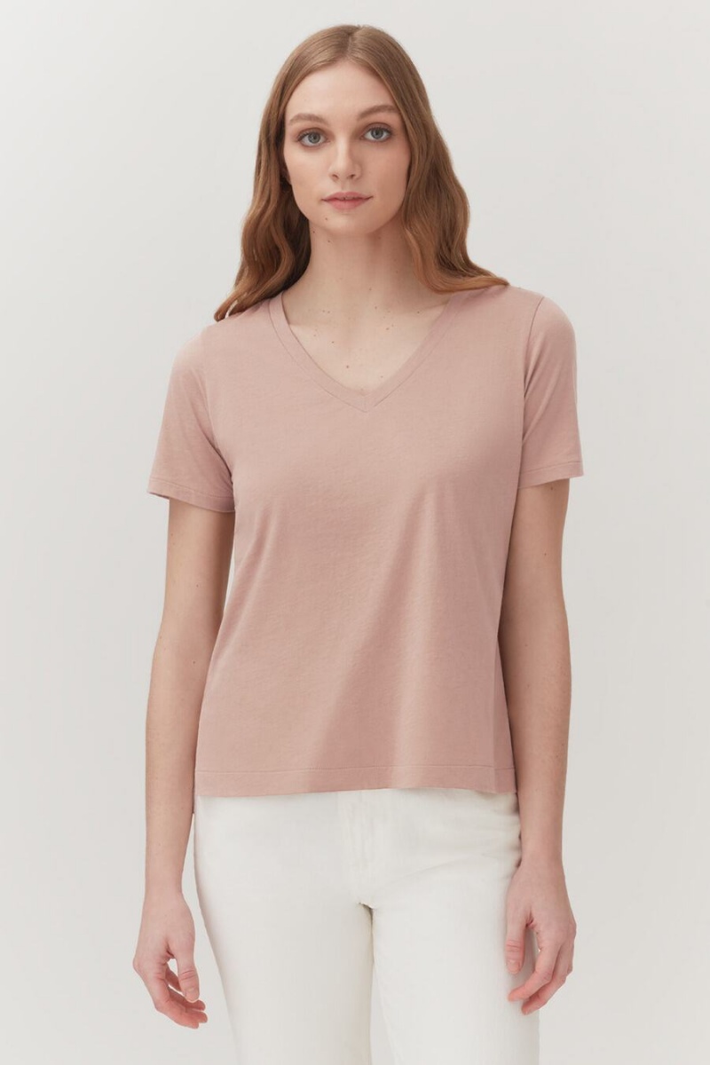 Cuyana Pima V-Neck Tee T-shirts Dames Roze | TSL5162JI