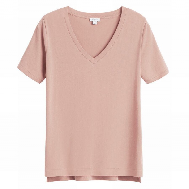 Cuyana Pima V-Neck Tee T-shirts Dames Roze | TSL5162JI