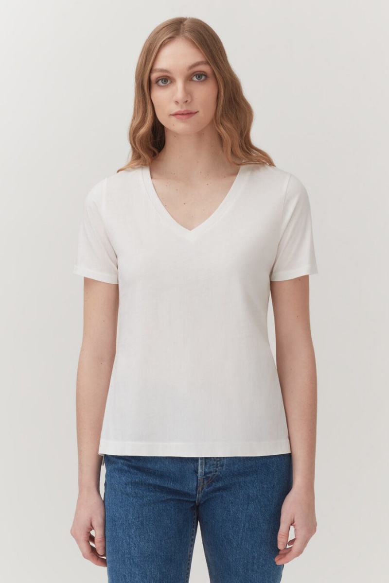 Cuyana Pima V-Neck Tee T-shirts Dames Wit | ZUC4977AS