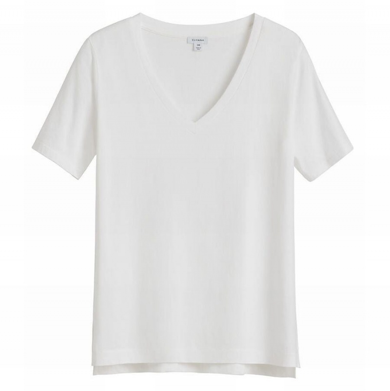 Cuyana Pima V-Neck Tee T-shirts Dames Wit | ZUC4977AS