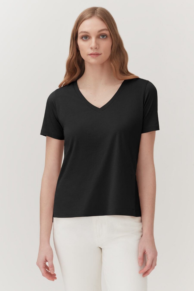 Cuyana Pima V-Neck Tee T-shirts Dames Zwart | YDS3535IL