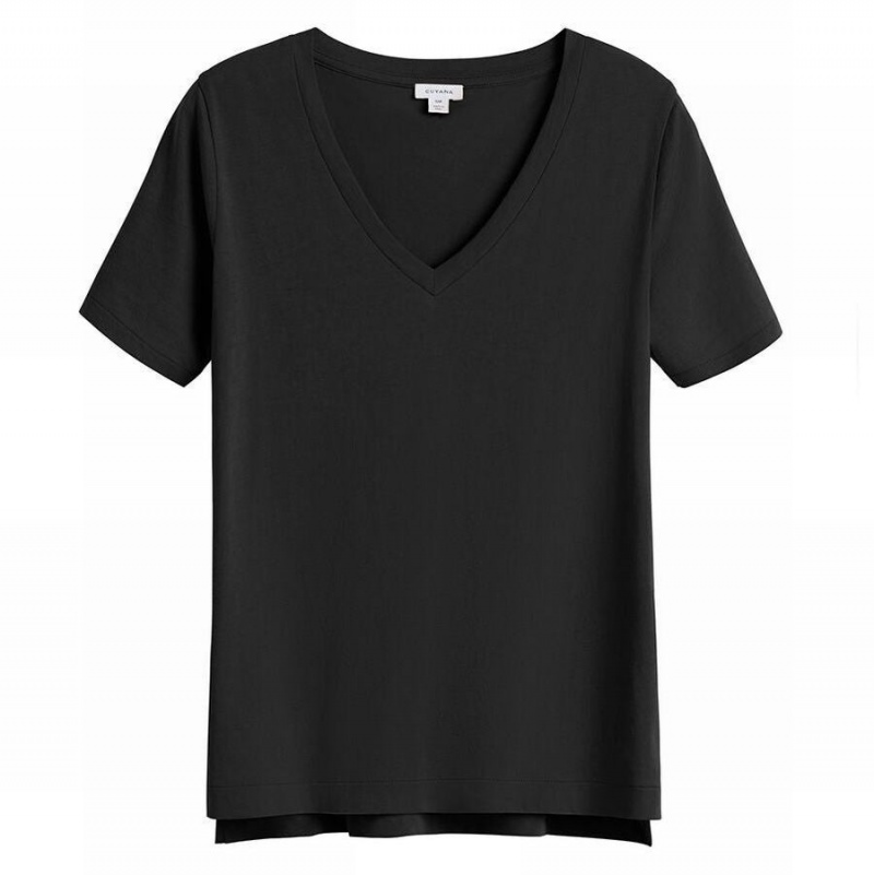 Cuyana Pima V-Neck Tee T-shirts Dames Zwart | YDS3535IL