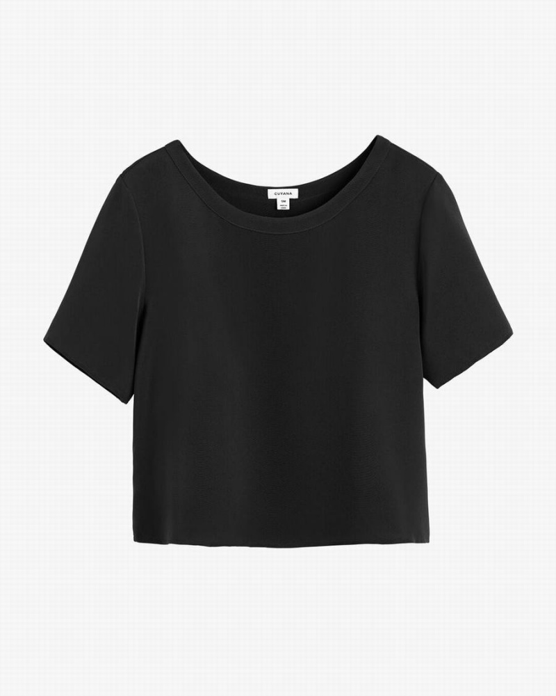 Cuyana Silk Cropped Crewneck Tee T-shirts Dames Zwart | VWC4923IL