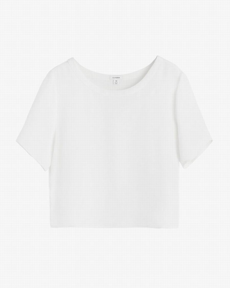 Cuyana Silk Cropped Crewneck Tee T-shirts Dames Wit | XPB1842VZ