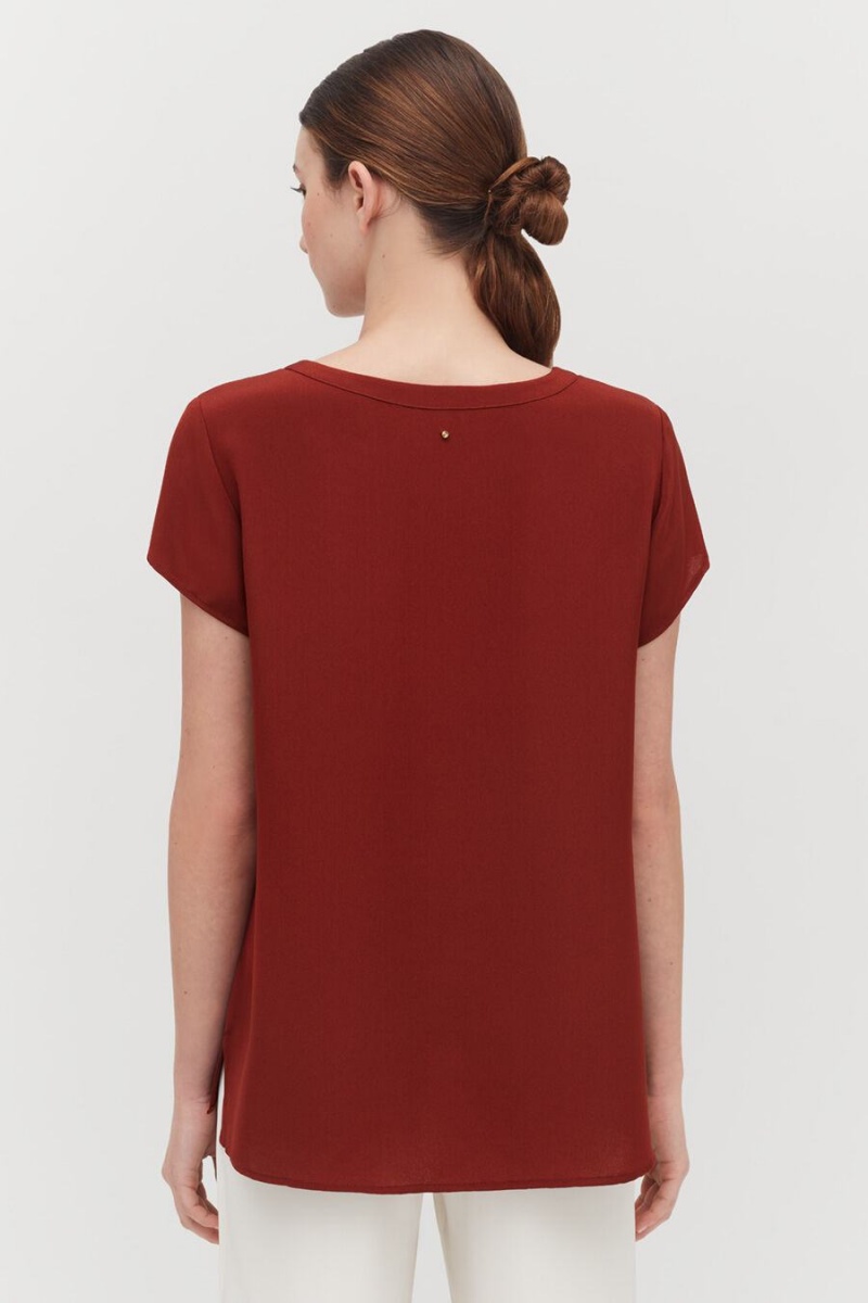 Cuyana Silk High-Low Tee T-shirts Dames Donkerrood | VZR775SX