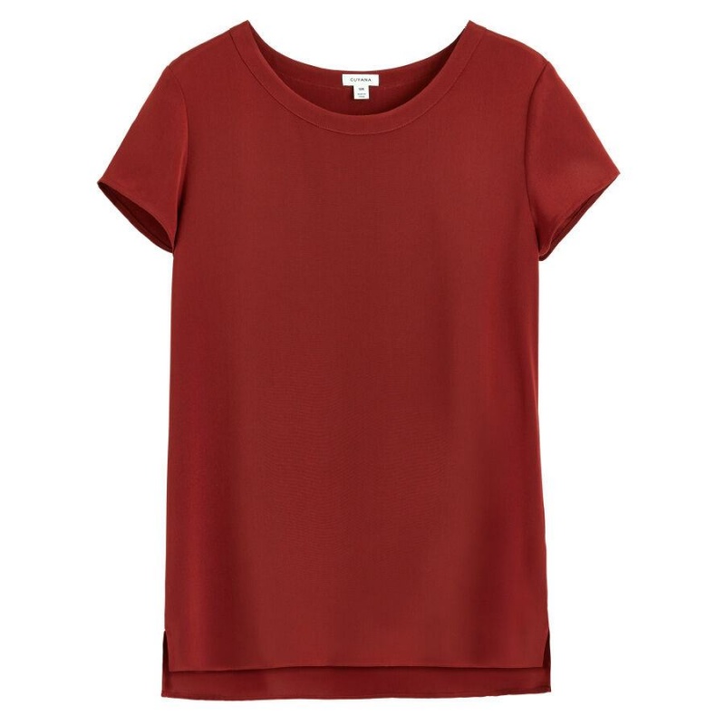 Cuyana Silk High-Low Tee T-shirts Dames Donkerrood | VZR775SX