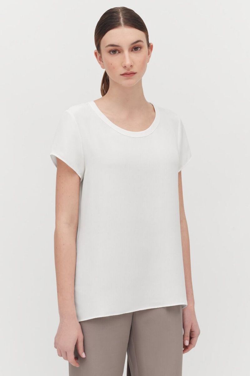 Cuyana Silk High-Low Tee T-shirts Dames Wit | DOF4212BD