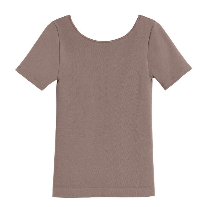 Cuyana Stretch Scoop Neck Tee T-shirts Dames Lichtbruin | YER4650PL