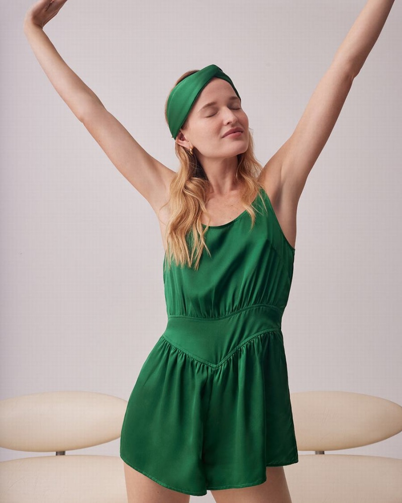 Cuyana Washable Charmeuse Sleep Jumpsuit Dames Groen | JPR362IJ